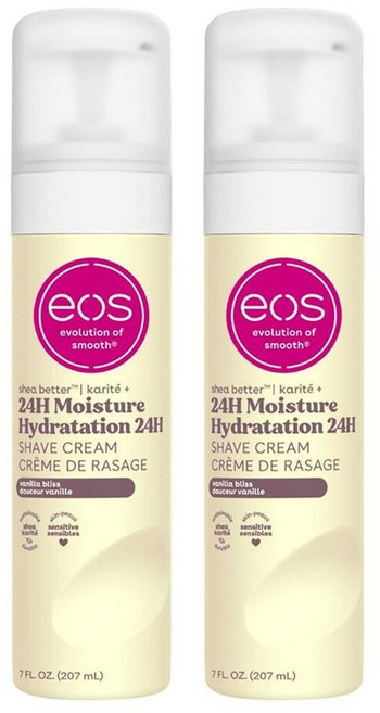 EOS Eos Shea Better 면도 크림 - 석류 라즈베리 시어 버터 알로에 베라 24시간 모이스처라이징 크림 여성용 207ml(7.5온스) 2팩 141854, 바닐라