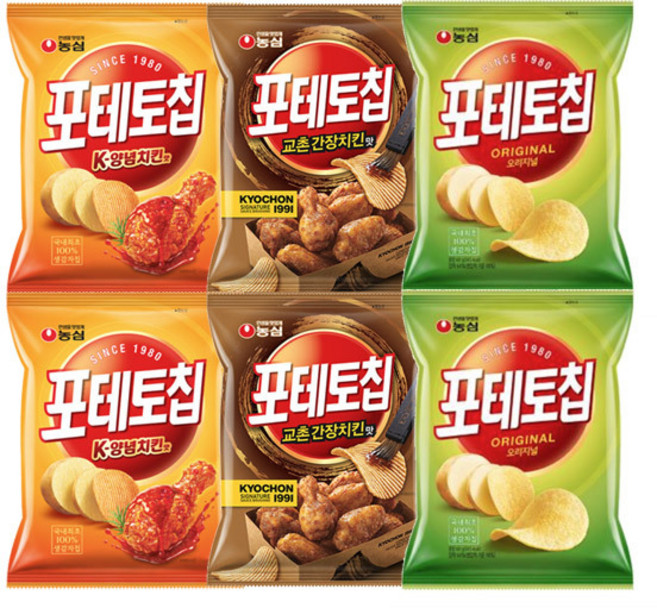 (포테토칩시리즈) 오리지널 60g+교촌양념치킨맛 55g+K양념치킨맛 50g, 1세트, 각2개(총6개)