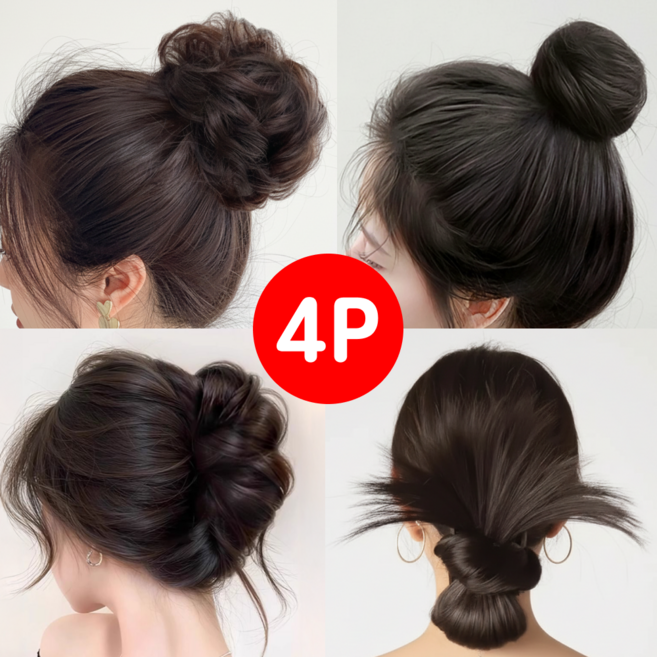 코지덴 풍성한 똥머리 묶음머리 올림머리 로우번 가발 집게핀 데일리 올인원 4종 세트 4color, 4개, 브라운 블랙