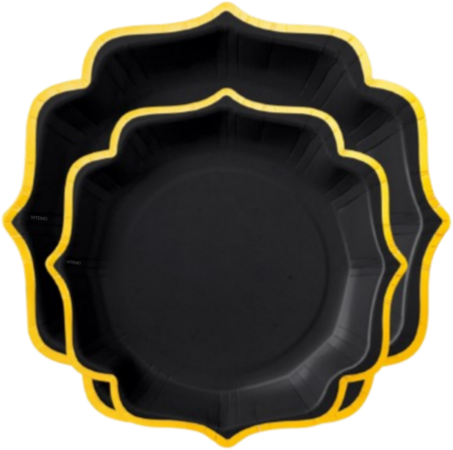 Vitemo 일회용 종이접시 22cm 파티접시 블랙골드, 1개, 20개입