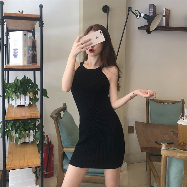 BiimTee 여성 허리 핏 노슬리브 리브드 보디콘 미니 원피스 캐주얼 데일리 드레스