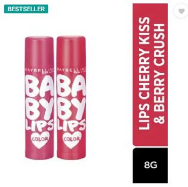 MAYBELLINE NEW YORK Baby Lips Tinted Lip Balm Berry Crush & Cherry Kiss (Pack of: 2 8 g), 1개, 8g - 쿠팡