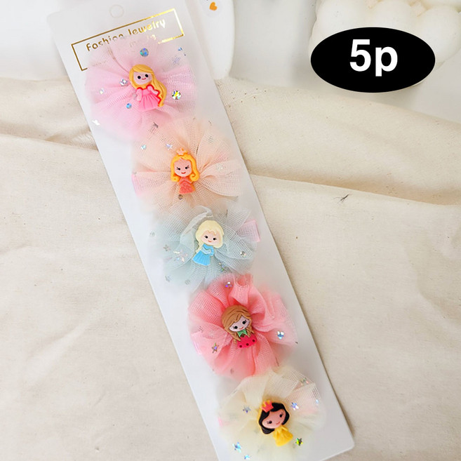 은꽃밴드 유아 머리핀 망사 리본 공주 헤어핀 세트