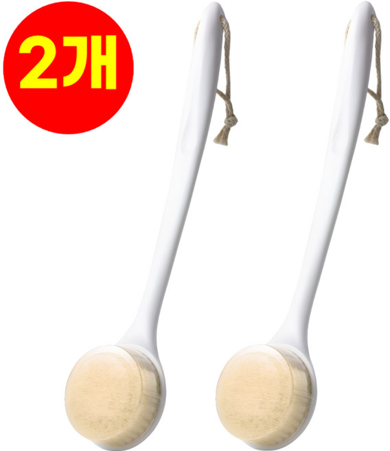 호아인터 커브 샤워 미세모 바디 브러쉬 등드름, 1세트, 2개입, 화이트