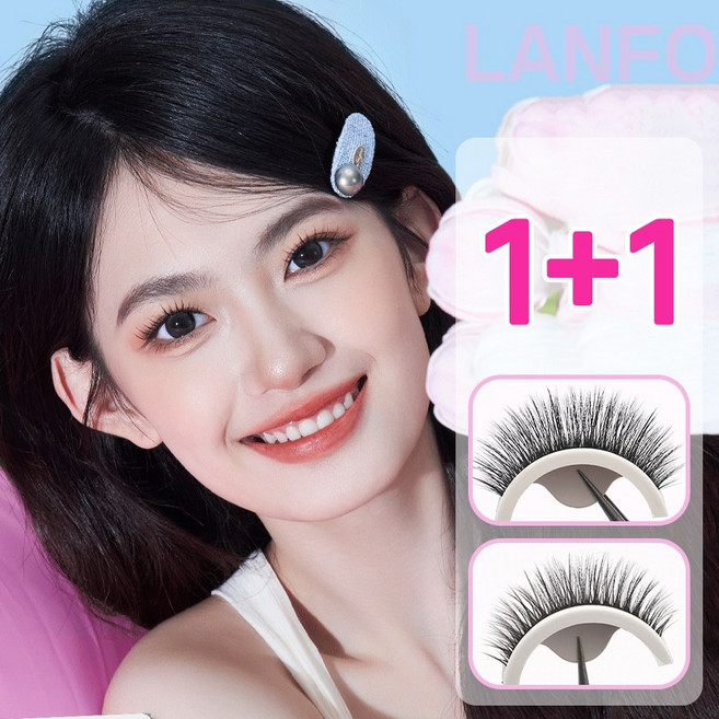 LANFO 원터치 속눈썹 5D 자연스러운 속눈썹 1+1쌍, 2개, 5D01*1+5D08*1