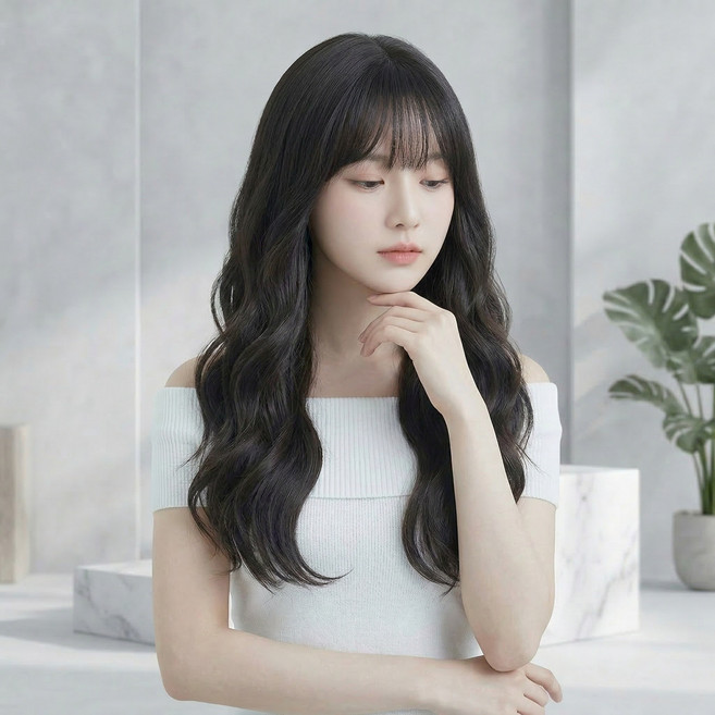 S컬 자연스러운 여신 긴머리 롱 웨이브 통가발 65CM, 1개, 블랙