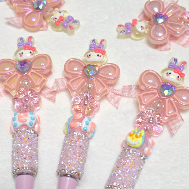 디어 어도러블 볼펜꾸미기 캐릭터 수제 볼펜 완제품 핑크토끼, 20개