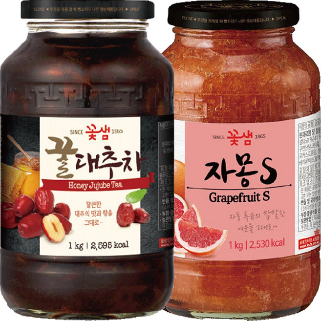 꽃샘 꿀 대추차 1kg + 자몽차S 1kg lot*3729Tn