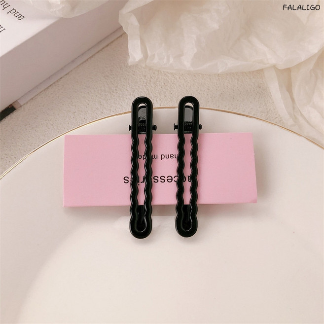 FALALIGO 韓系多巴胺彩色無痕髮夾, 1個, 波浪髮夾2入 #黑色