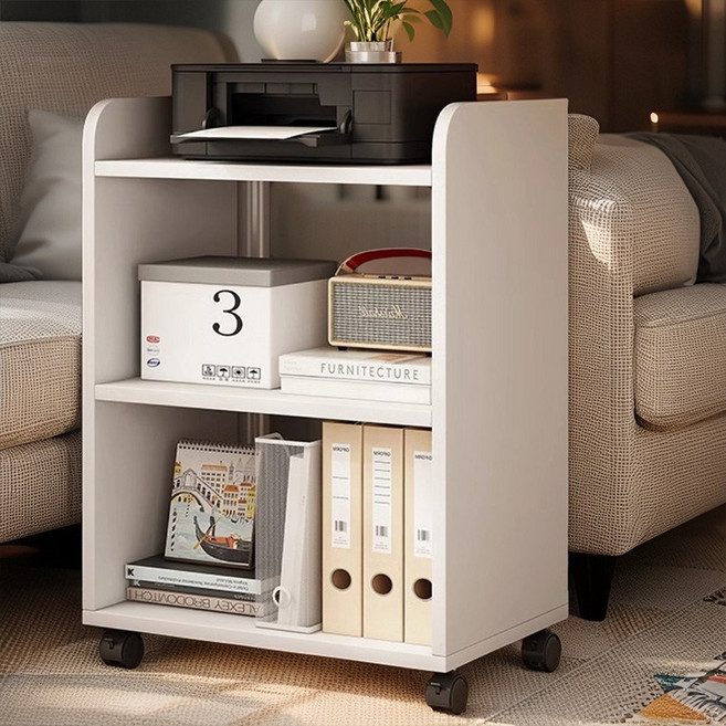 더 풀 사무실 책상 데스크 밑 이동식 우드 수납 선반 책꽂이 북카트, 3단, 화이트