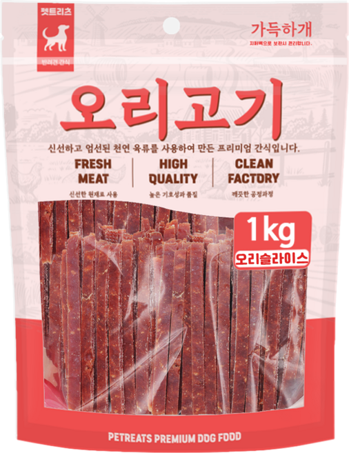 펫트리츠 가득하개 강아지 대용량 간식, 1개, 1kg, 오리슬라이스