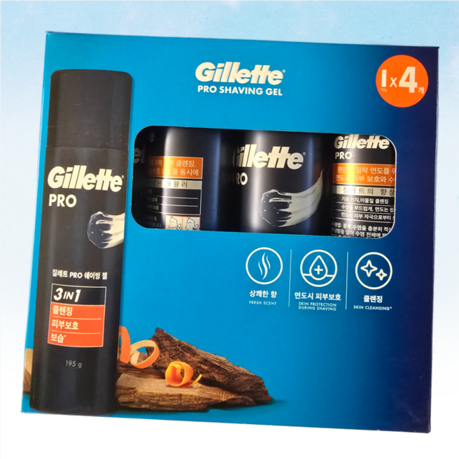 질레트 쉐이빙 케어 젤 피부보호 프로, 4개, 195g