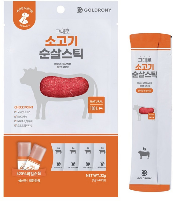 골드로니 그대로 순살스틱 소고기 4개입, 단품없음, 32g, 1개