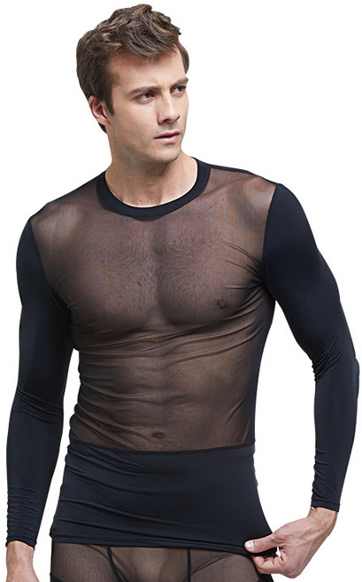 기어엑스 남성용 고급 여름 메쉬 긴팔 라운드넥 냉감 언더레이어 상의