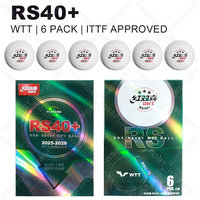 DHS 탁구 공 RS40+ 새로운 ITTF 승인 탁구 공 PCR 플라스틱 저탄소 기술, 01 WTT white