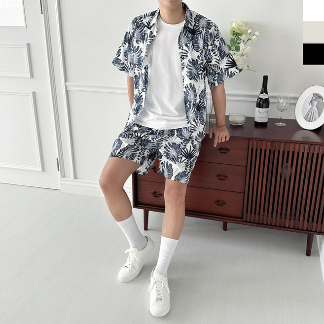제사오스토어 남자 꽃무늬남방 반바지 세트 20대 30대 너드 캐쥬얼