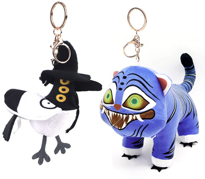 투데이리빙 2개 세트 호랑이 까치 인형 키링 동물 애니멀 가방 자동차 열쇠 고리 미니 귀여운 장난감 키홀더 액세서리, 1세트, 호랑이+까치