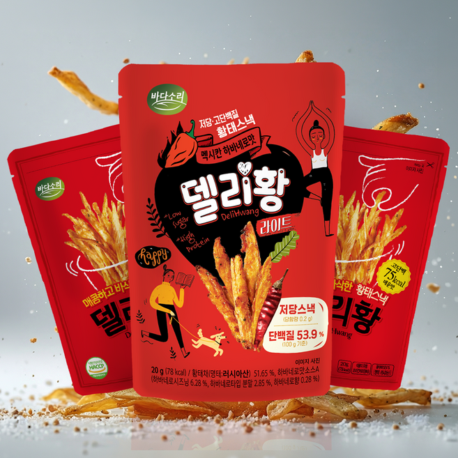 고단백(10g) 저당 매운 델리황 2종 (매운맛3개+하바네로맛3개) 라이트 황태스낵, 6개, 20g