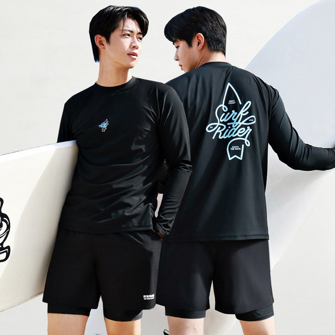 [자체제작] 서프라이더 남성 상하의 2장세트 긴팔수영복 래쉬가드 자외선차단 체형커버 오버핏 루즈핏 빅사이즈/SURFRIDER