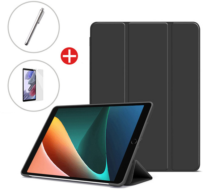 갤럭시탭 A7 라이트 lite 8.7 북커버 케이스 + 필름 + 터치펜, 블랙, 1개