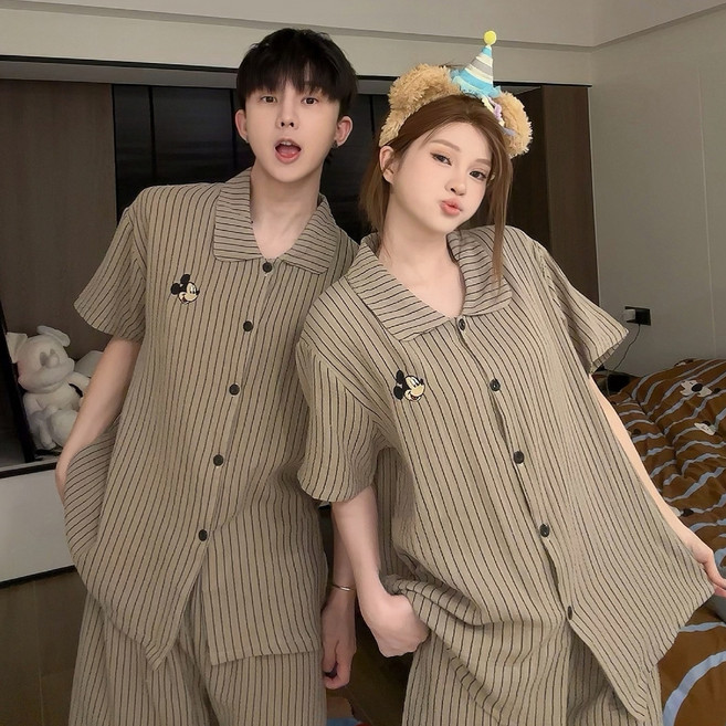 바디랜드 미키 스트라이프 커플 잠옷 반팔+반바지
