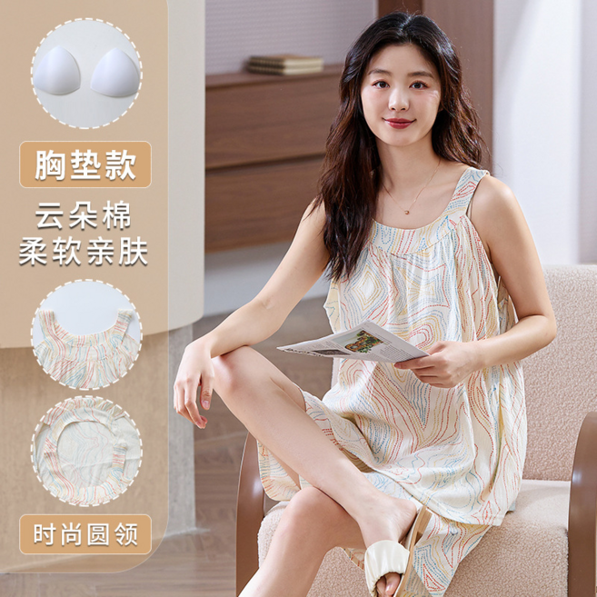 帶胸墊無袖睡衣套裝 女款夏季雲朵棉家居服