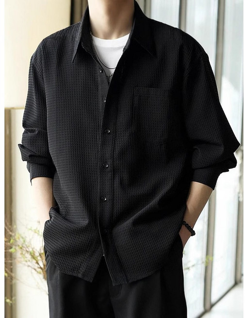 ANYOU남성 긴팔 셔츠 캐주얼 코트 아메리칸 빈티지 셔츠