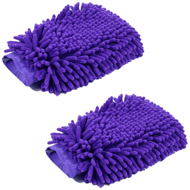 양면 대형 셔닐 세차 타올 장갑 워시 미트 106g, 퍼플, 2개