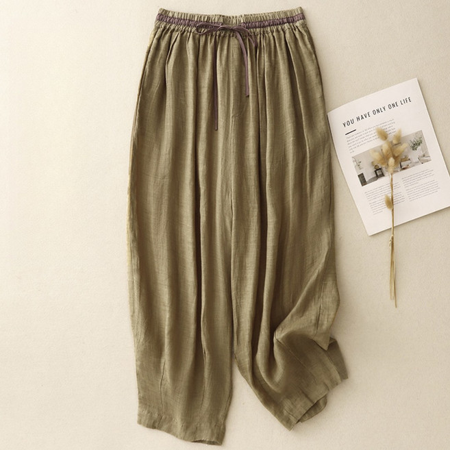 플랜앤유 여성 밴딩 여름 바지 루즈핏 체형커버 데일리 빅사이즈 린넨 와이드 팬츠