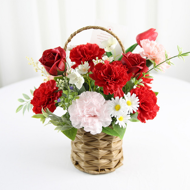 모카 카네이션 비누꽃 바구니, 레드, 1개