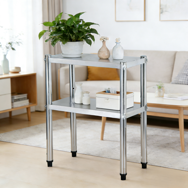 HUAIN 스테인리스 주방 선반 2단 조절형 다용도 수납장, 1개, 실버