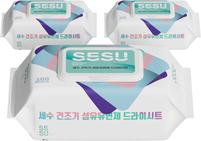 세수 건조기 섬유유연제 시트 드라이 시트지, 3개, 100매입