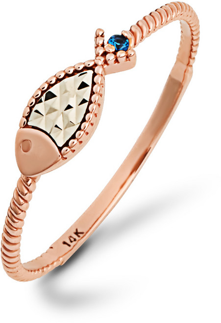 엘렌쥬얼리 14K 행운의 물고기 콤비 컬러 미스 링 금 반지