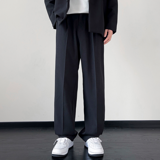 Amlition 남자 링클프리 세미 와이드 슬랙스 바지