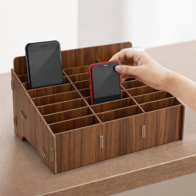 토브몰 휴대폰 보관함 24칸 핸드폰 수거함 학교 학원 카페 단체 보관대, 1개, 브라운