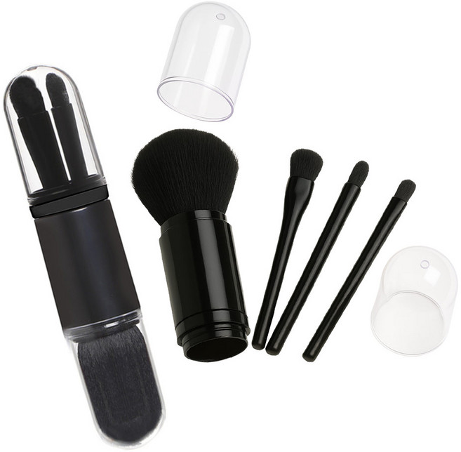 제이킨 4in1 멀티 휴대용 메이크업 브러쉬 세트, 1개, 블랙