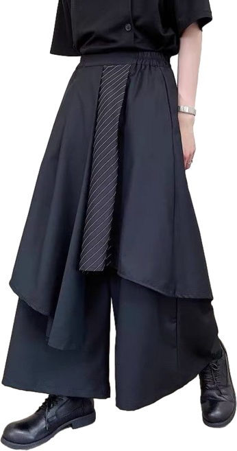 스트라이프 언발 와이드 팬츠 남녀 공용 캐주얼 9부 팬츠 헤어 디자이너 치마바지 뉴타임즈