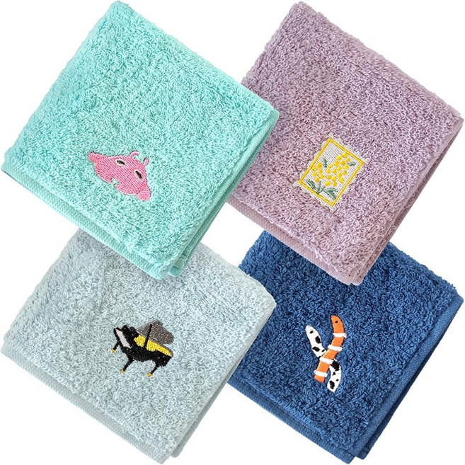 블룸 이마리산 자수 손수건 4매 세트 포시 20×20cm 면 100% 일본 제조 개별 포장 이마리 가방 포장 소형 선물 선물 배포용 기프트 레ディース·맨즈 (버라이어티 A)