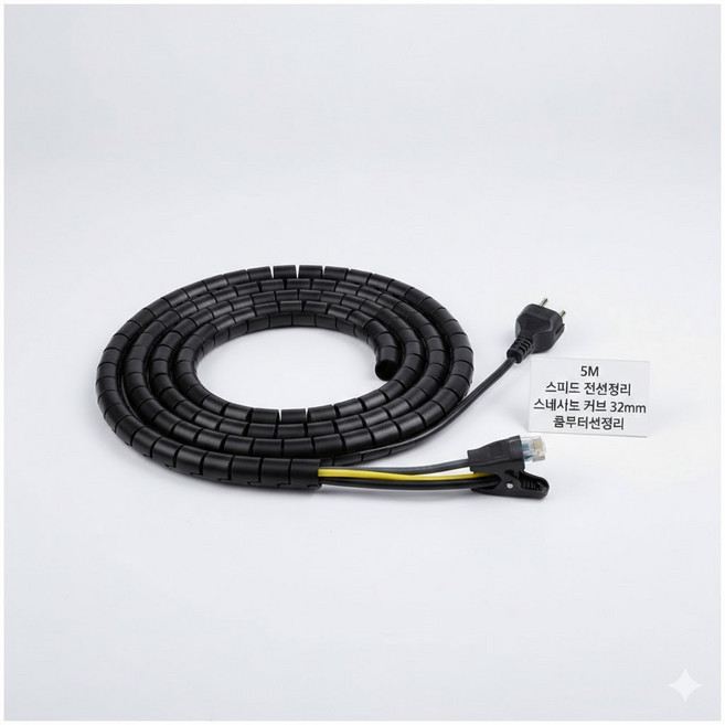 5m 대용량 전선 정리관 스네이크 케이블 커버 컴퓨터 선정리 32mm 케이블타이 전선정리