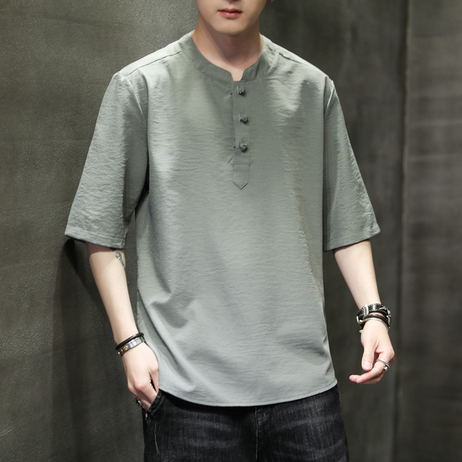 POMTOR 남자 여름 생활한복 개량 한복 냉장고 상의 계량 법복 반팔