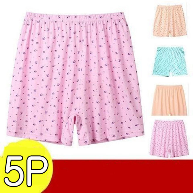 WEIHAN 여성 순면 홈웨어 사각팬티 5매세트 편한 루즈 플라워 패턴 드라이 드로즈 팬티