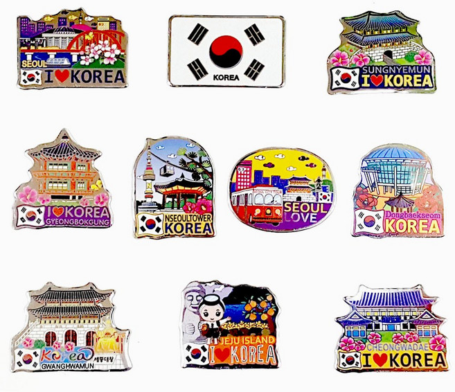 라베끄 한국 전통한복 관광지 전통캐릭터 아크릴 미니냉장고자석(10개) 홈스테이 외국인선물 전통기념품 공예품 민예품 Korean traditional souvenirs, 유명관광지