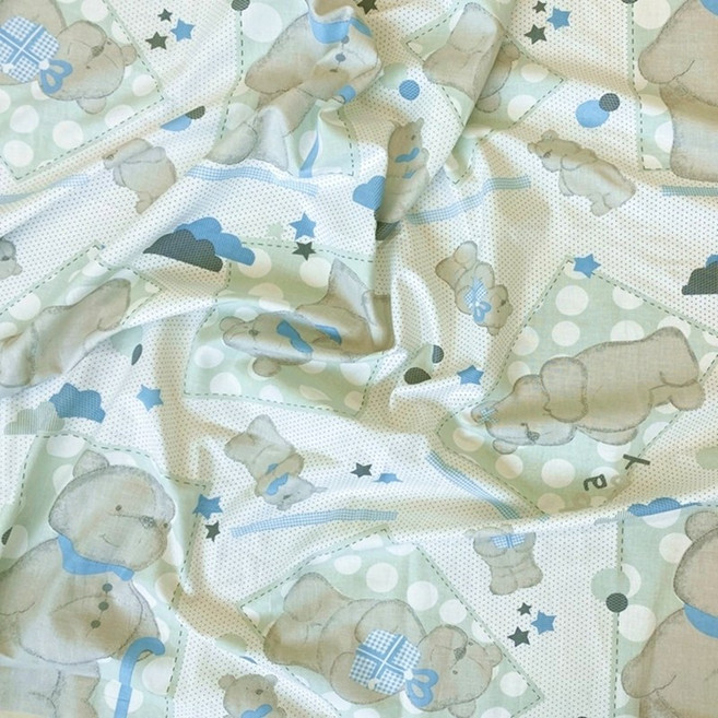 CRT 080 탐나요 순면 20수 곰돌이 무늬 원단 테디베어 패턴 패브릭 아이방 꾸미기 대폭 침구 천, 1개, 블루