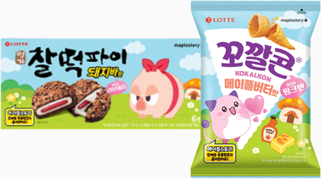 메이플 콜라보 찰떡파이 돼지바맛 150g+꼬깔콘 메이플버터맛 67g, 1세트