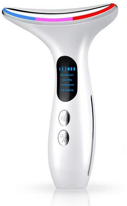 얼굴 목 마사지기 45도 온열 EMS미세전류 이온도입 음파 진동 USB충전식 피부케어마사지기, 흰색