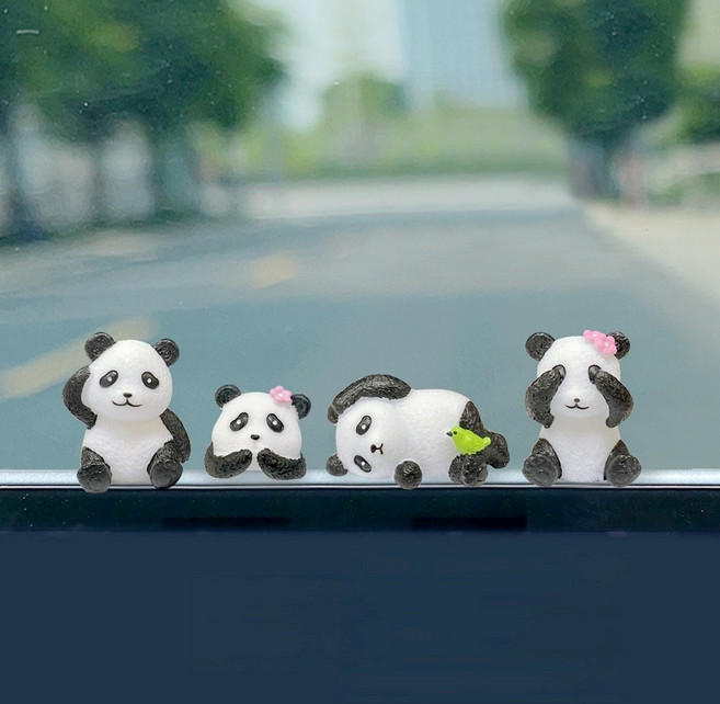 미소데이샵 판다 미니 피규어 4p 세트 차량 데스크 데코 인테리어 테라리움 화분장식, 단일