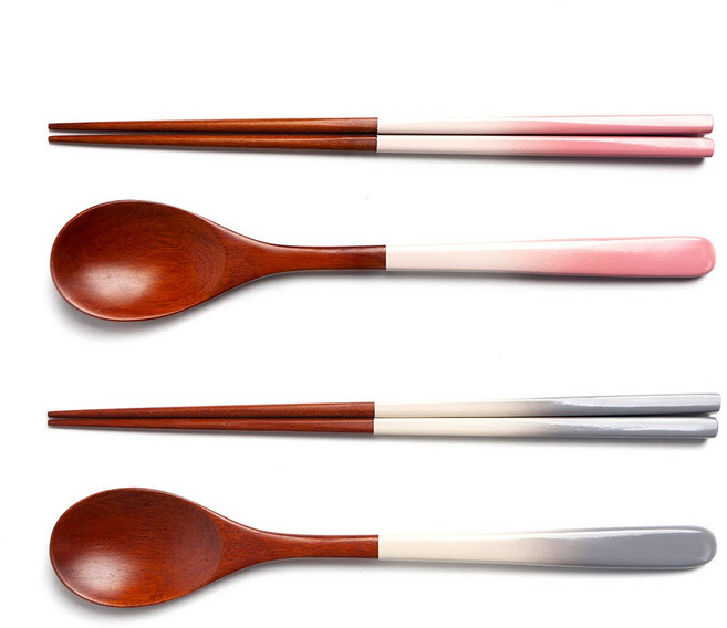 숨쉬는나무 자체제작 그라데이션 물방울 옻칠 나무수저 2인세트, 그라데이션(핑크+블루), 1세트, 2인수저세트