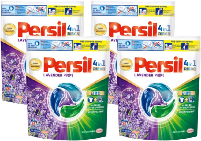 [ 퍼실 ] 9중효소 세탁세제 퍼실 딥클린 디스크 라벤더, 4개, 26개입
