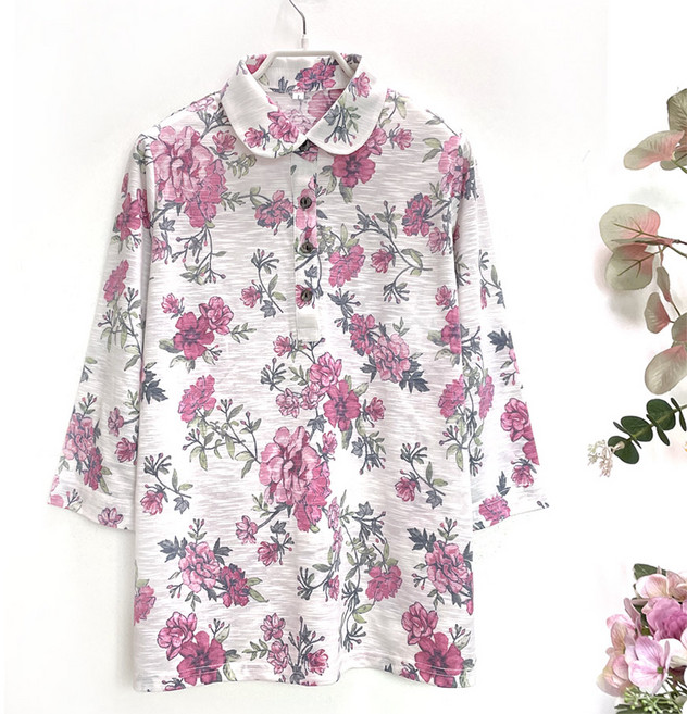국민할매 국내생산 할머니옷 여름 클레시 면 슬라브원단 헤라로즈 7부 카라티셔츠[ALA-17] 춘추 요양원옷