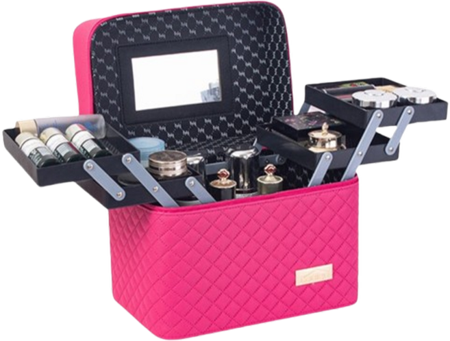 프라홈 대용량 4단 폴딩 계단 메이크업 박스 미용가방 PR647, 1개, 핫핑크